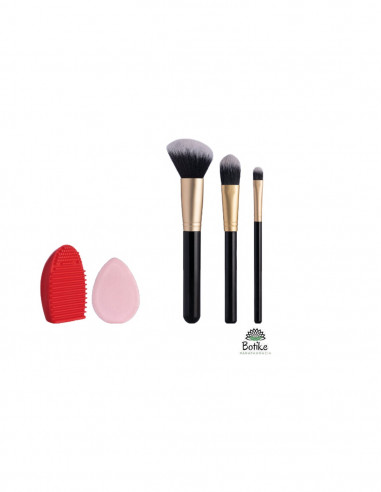 Trouss Kit 3 Brochas Rostro + Cepillo De Limpieza De Brochas + Esponja Maquillaje
