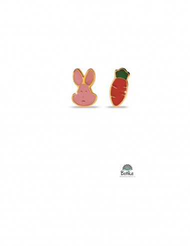 Pendiente infantiles hipoalergénicos conejo y zanahoria, Jewels