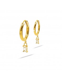 Pendientes hipoalergénicos, Aro Dorado colgante con Zirconita